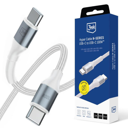 Kabel do przesyłu danych i ładowania USB-C - USB-C 3MK Hyper N, 100W, 2m, biały