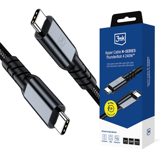 Kabel do danych i ładowania USB-C - USB-C 3MK Hyper N Thunderbolt 4, 240W, 2m, Czarny