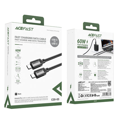 Kabel do danych i ładowania USB-C - USB-C Acefast C20-03, 60W, 1.2m, Czarny