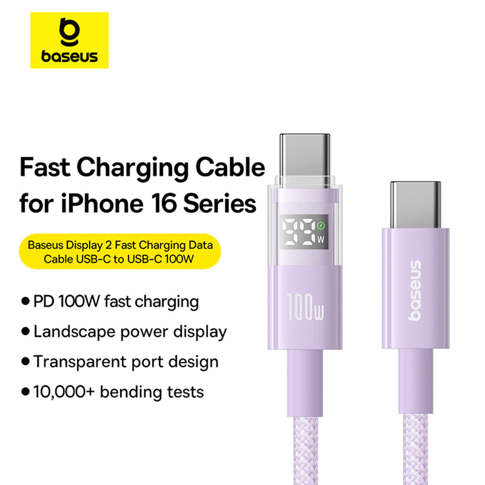 Kabel do danych i ładowania USB-C - USB-C Baseus Display 2, 100W, 2m, Fioletowy P10382702511-01