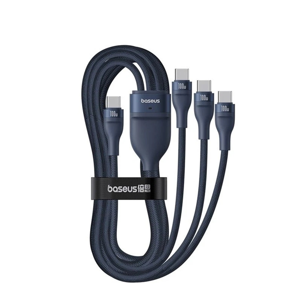 Kabel ładowania USB-C - 3 x USB-C Baseus Flash Series III 3w1, 100W, 1.5m, Niebieski P10377503321-00
