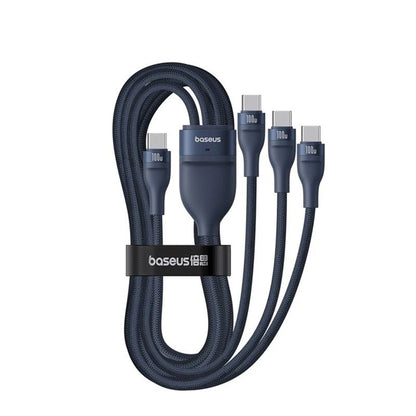 Kabel ładowania USB-C - 3 x USB-C Baseus Flash Series III 3w1, 100W, 1.5m, Niebieski P10377503321-00