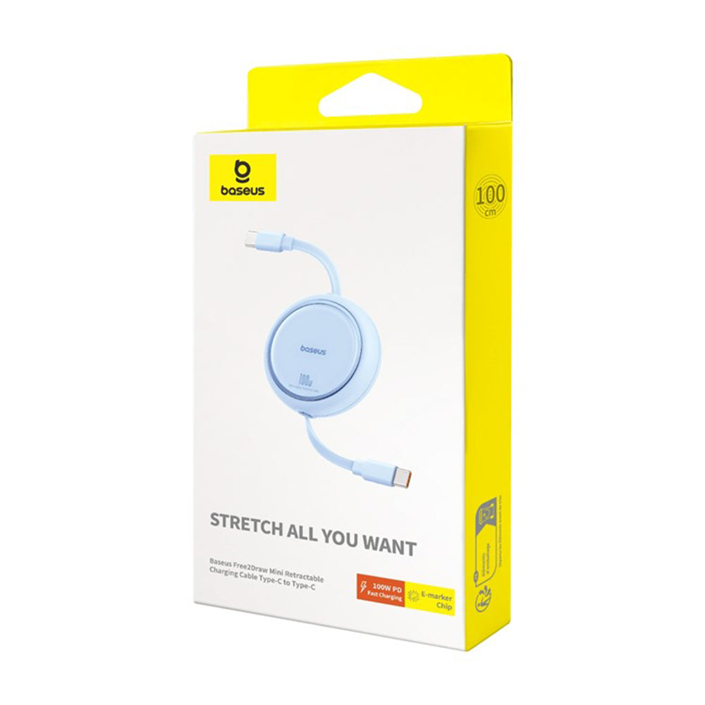 Kabel do danych i ładowania USB-C - USB-C Baseus Free2Draw Mini Retractable, 100W, 1m, Niebieski P10364500311-00