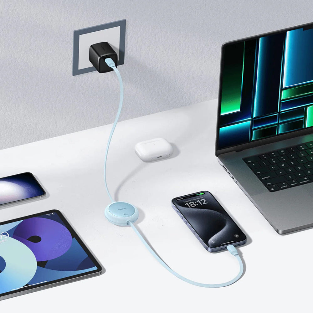 Kabel do danych i ładowania USB-C - USB-C Baseus Free2Pull Mini Retractable, 60W, 1m, Fioletowy P10364500511-01