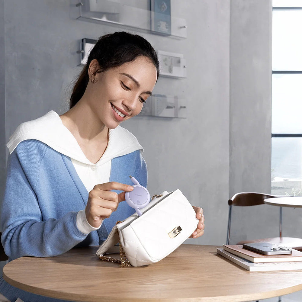 Kabel do danych i ładowania USB-C - USB-C Baseus Free2Pull Mini Retractable, 60W, 1m, Fioletowy P10364500511-01