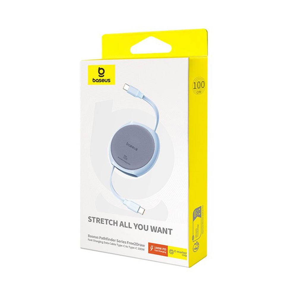 Kabel do danych i ładowania USB-C - USB-C Baseus Pathfinder Retractable, 100W, 1m, Niebieski P10368400311-00