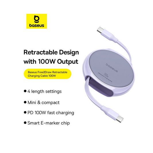 USB-C Data and Charging Cable - USB-C Baseus Pathfinder Retractable, 100W, 1m, Purple P10368400511-00