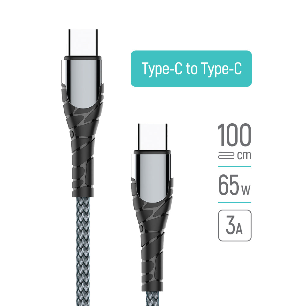 Kabel do danych i ładowania USB-C - USB-C ColorWay CW-CBPDCC040, 65W, 1m, Szary