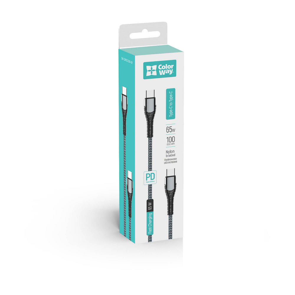 Kabel do danych i ładowania USB-C - USB-C ColorWay CW-CBPDCC040, 65W, 1m, Szary