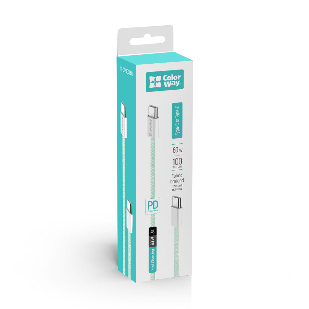 Kabel do danych i ładowania USB-C - USB-C ColorWay CW-CBPDCC061, 60W, 1m, Zielony