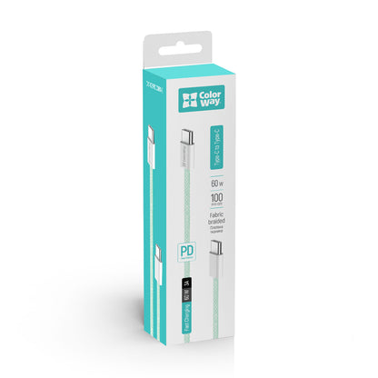 Kabel do danych i ładowania USB-C - USB-C ColorWay CW-CBPDCC061, 60W, 1m, Zielony