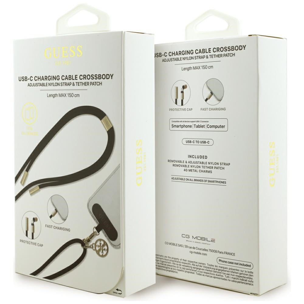Kabel do danych i ładowania USB-C - USB-C Guess CBDY 4G Charm, 100W, 1,5m, Czarny