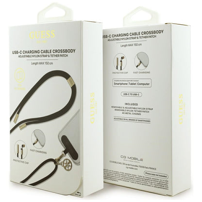Kabel do danych i ładowania USB-C - USB-C Guess CBDY 4G Charm, 100W, 1,5m, Czarny
