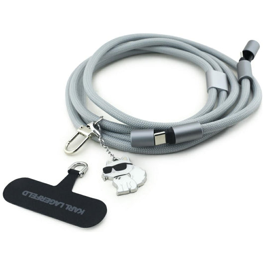 Kabel do danych i ładowania USB-C - USB-C Karl Lagerfeld Choupette Charm, 100W, 1,5m, Szary