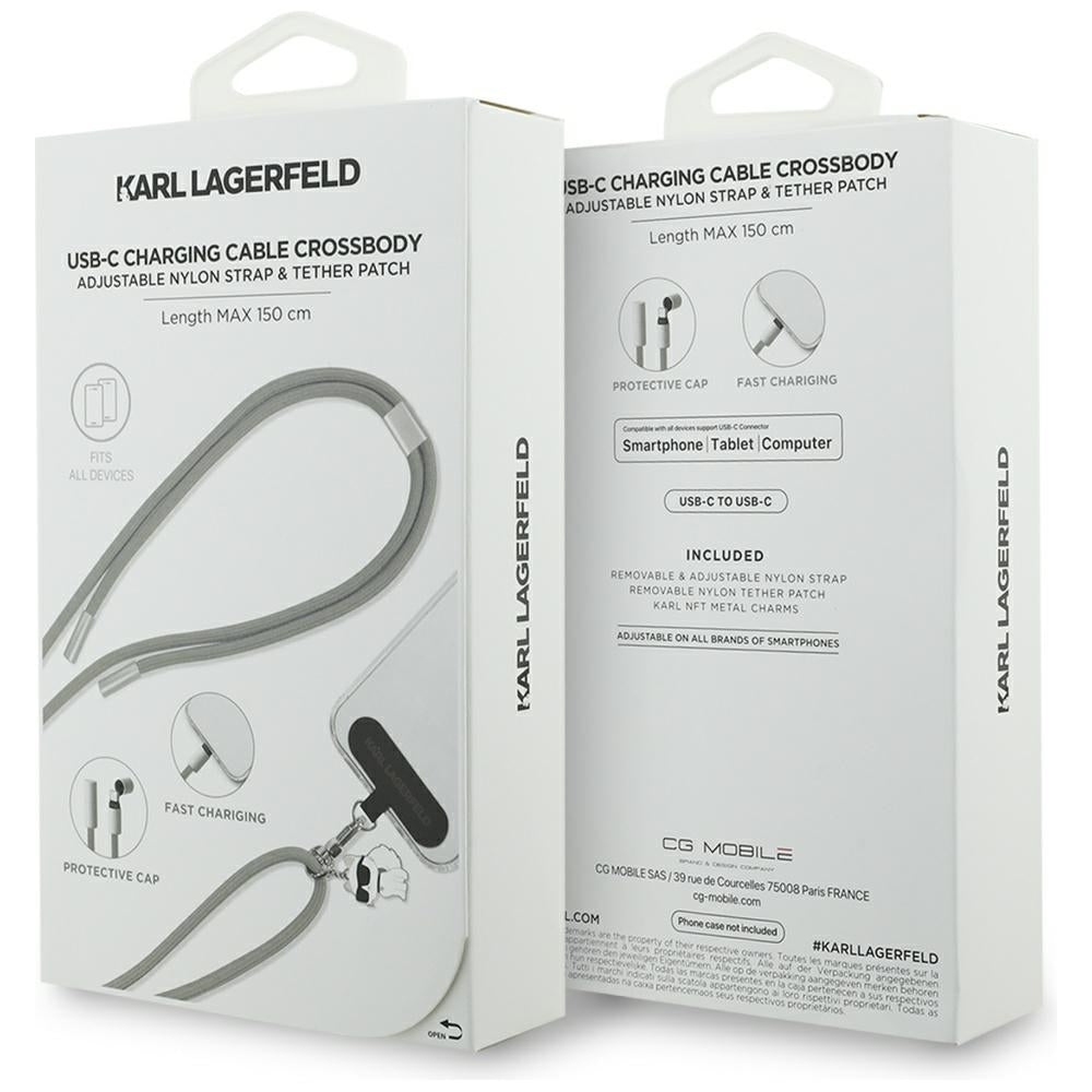 Kabel do danych i ładowania USB-C - USB-C Karl Lagerfeld Choupette Charm, 100W, 1,5m, Szary