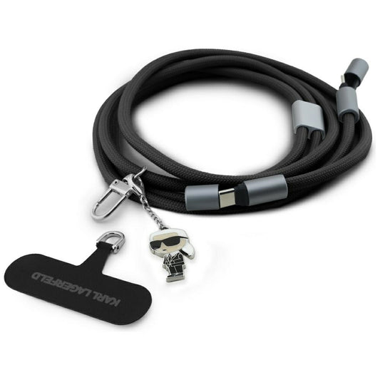 Kabel do danych i ładowania USB-C - USB-C Karl Lagerfeld Ikonik Charm, 100W, 1,5m, Czarny