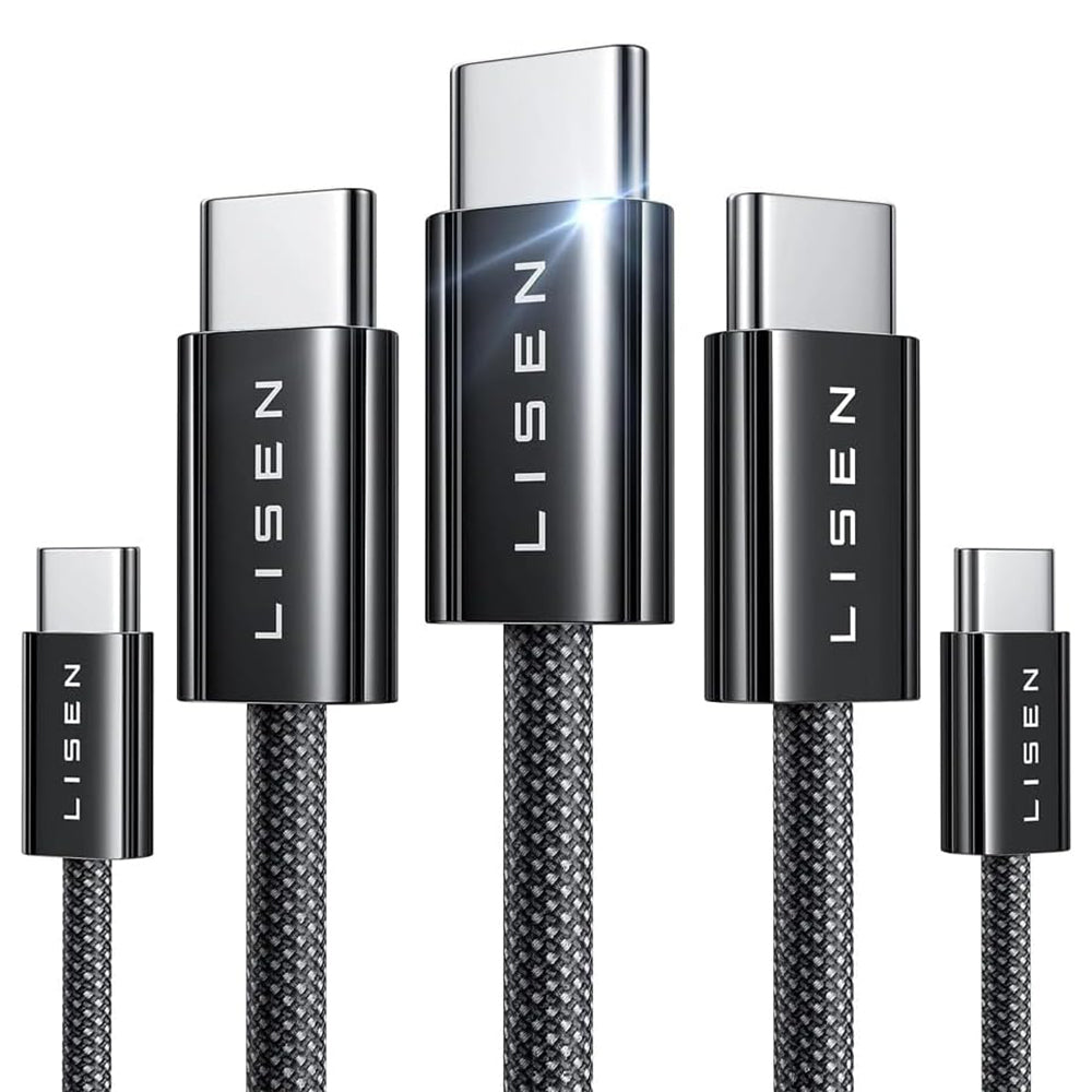 Kabel do danych i ładowania USB-C - USB-C Lisen, 60W, zestaw 5 sztuk (2 x 1m, 2 x 2m, 1 x 3m), Czarny YL0123070010