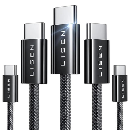 Kabel do danych i ładowania USB-C - USB-C Lisen, 60W, zestaw 5 sztuk (2 x 1m, 2 x 2m, 1 x 3m), Czarny YL0123070010