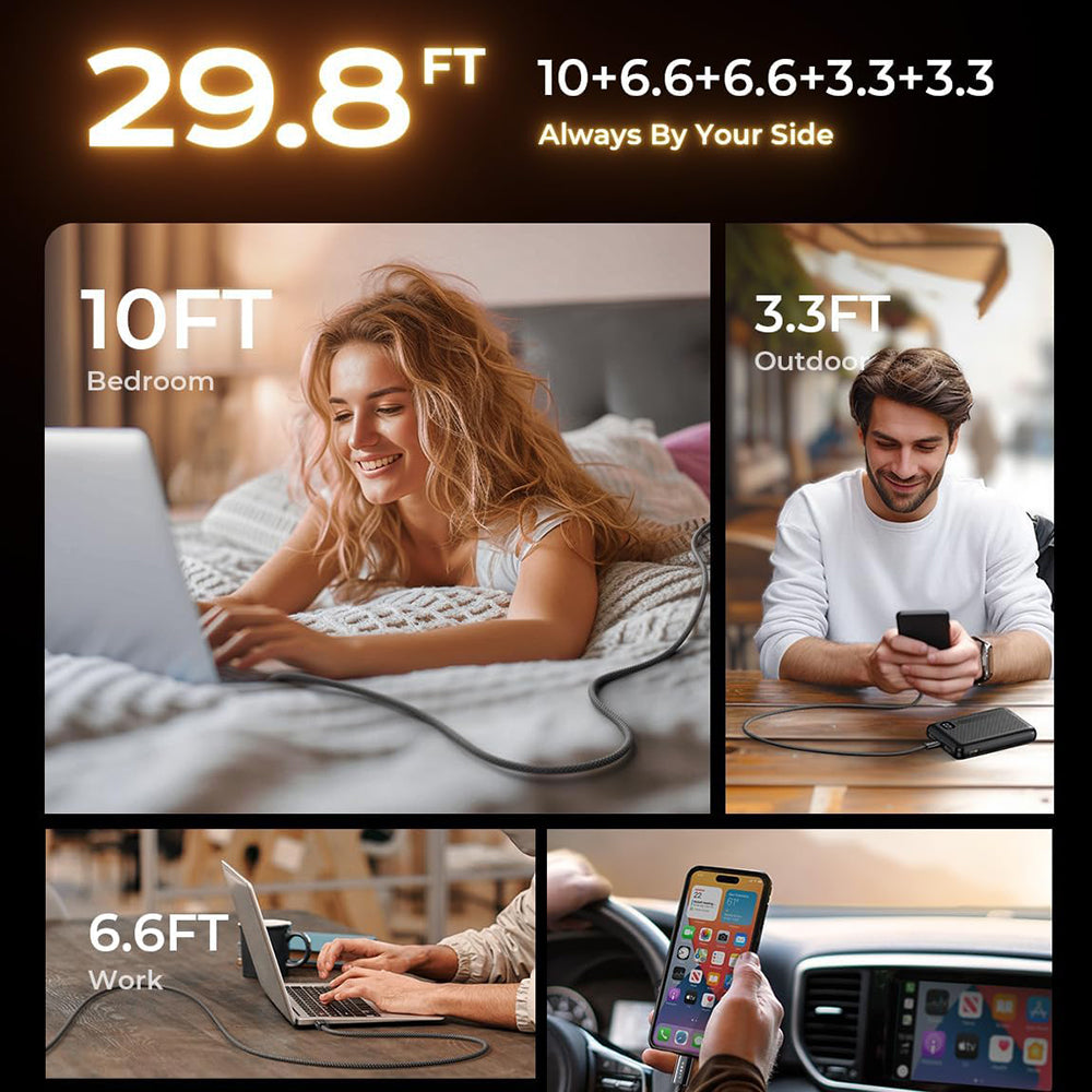 Kabel do danych i ładowania USB-C - USB-C Lisen, 60W, zestaw 5 sztuk (2 x 1m, 2 x 2m, 1 x 3m), Czarny YL0123070010