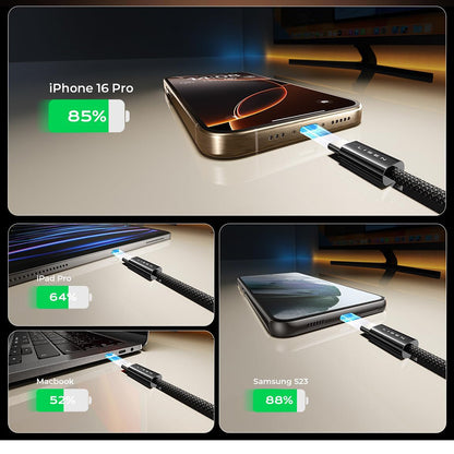 Kabel do danych i ładowania USB-C - USB-C Lisen, 60W, zestaw 5 sztuk (2 x 1m, 2 x 2m, 1 x 3m), Czarny YL0123070010