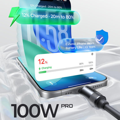 Kabel do przesyłu danych i ładowania USB-C - USB-C Lisen L115, 100W, 3m, Szary YL0126010031