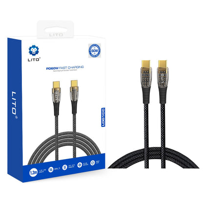 Kabel USB-C - USB-C Lito LD01, 60W, 1.2m, Czarny