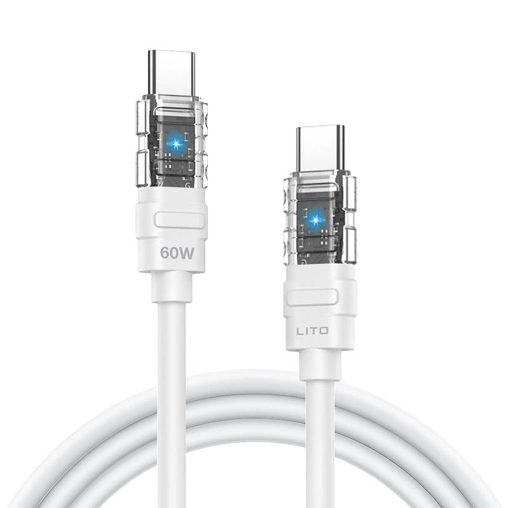 Kabel do danych i ładowania USB-C - USB-C Lito LD05, 60W, 1m, Biały