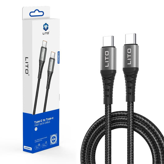 Kabel do danych i ładowania USB-C - USB-C Lito LD08CC, 60W, 1m, Czarny