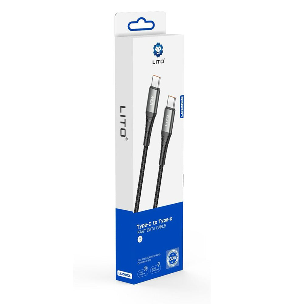 USB-C Data and Charging Cable - USB-C Lito LD08CC, 60W, 1m, Black