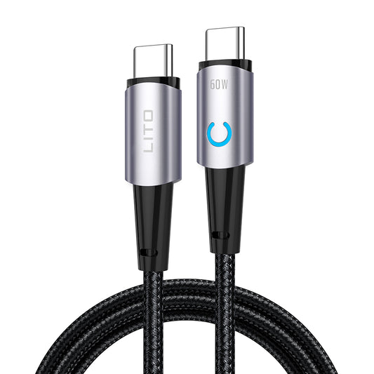 Kabel do danych i ładowania USB-C - USB-C Lito LD10CC, 60W, 1m, Czarny