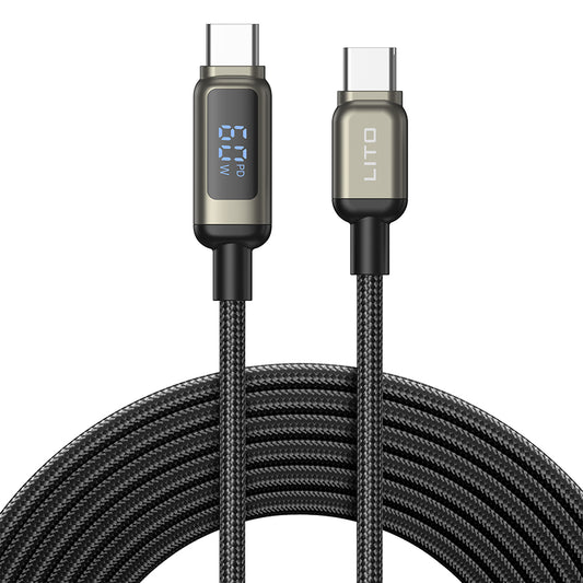 Kabel do danych i ładowania USB-C - USB-C Lito LD15 Display, 60W, 1m, Czarny