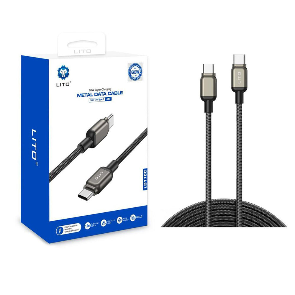 Kabel do danych i ładowania USB-C - USB-C Lito LD17, 100W, 1m, Czarny