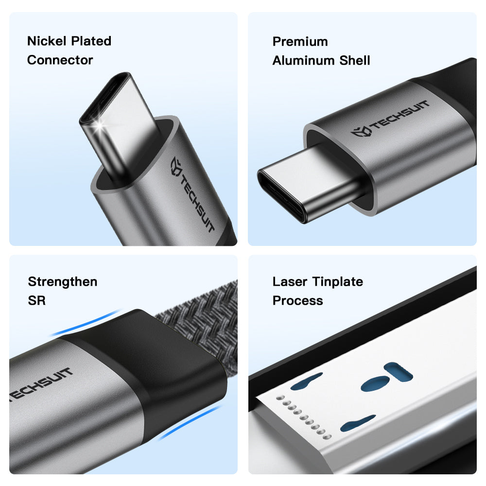 USB-C Data and Charging Cable - USB-C Techsuit ElysiumSync Pro CX1, 240W, 1m, Gray