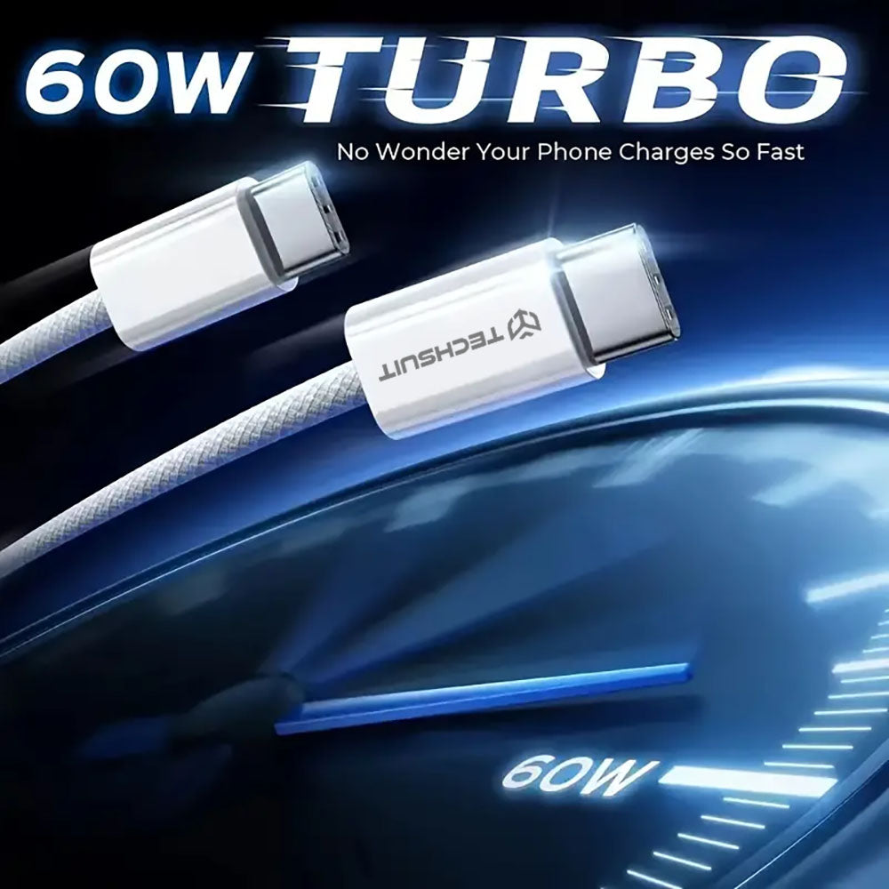 Kabel do danych i ładowania USB-C - USB-C Techsuit PCB114D, 60W, 1m, Niebieski