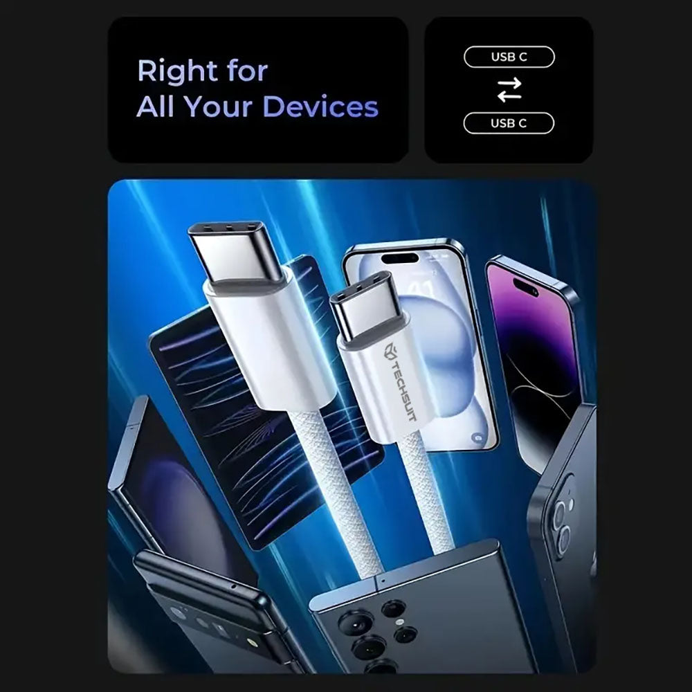 USB-C Data and Charging Cable - USB-C Techsuit PCB114D, 60W, 1m, Pink