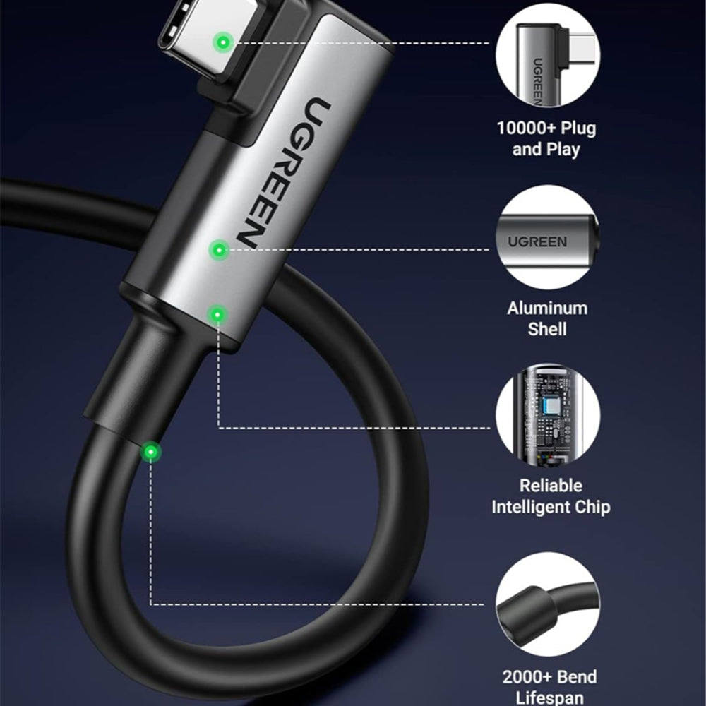 USB-C Data and Charging Cable - USB-C UGREEN US551 (90629) Angled, 60W, 5m, Black