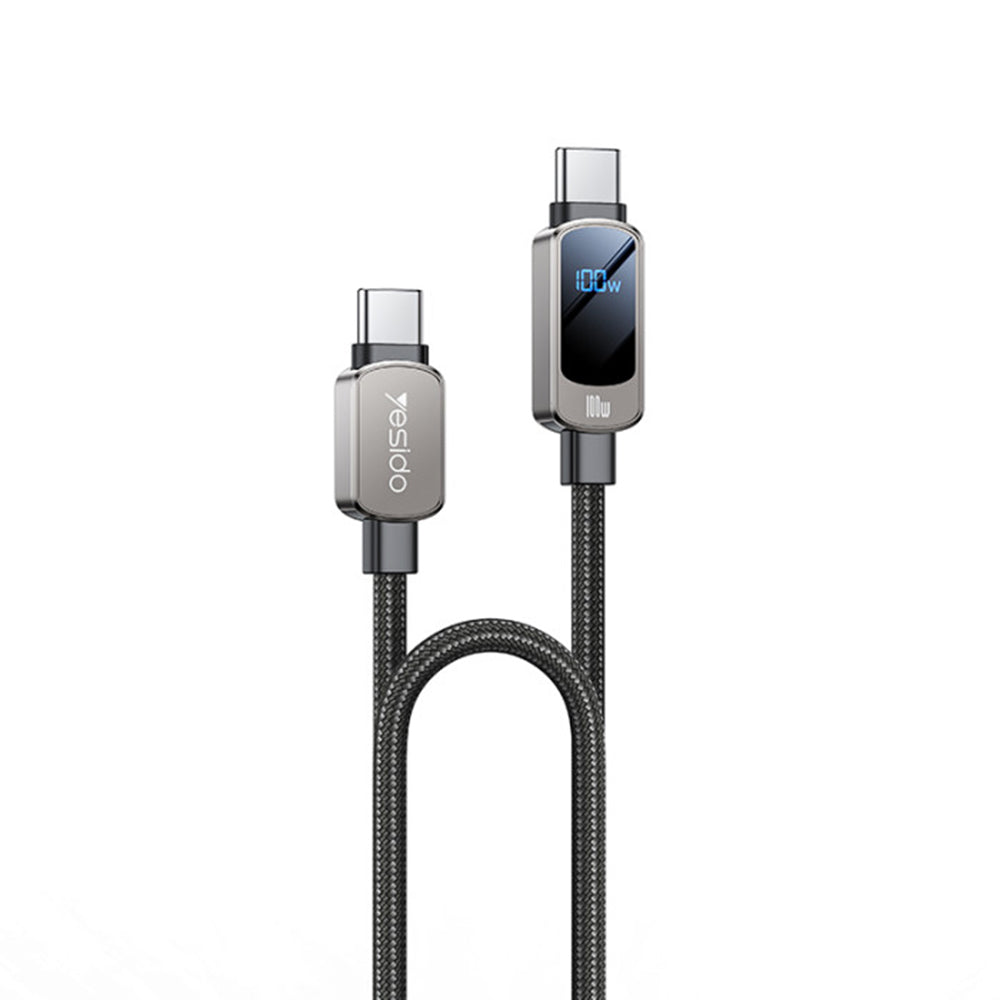 Kabel do danych i ładowania USB-C - USB-C Yesido CA179 Display, 100W, 1.2m, Czarny