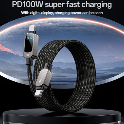 Kabel do danych i ładowania USB-C - USB-C Yesido CA179 Display, 100W, 1.2m, Czarny