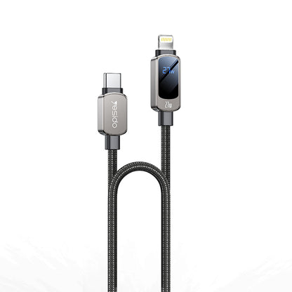 Kabel do danych i ładowania USB-C - USB-C Yesido CA180 Display, 27W, 1.2m, Czarny