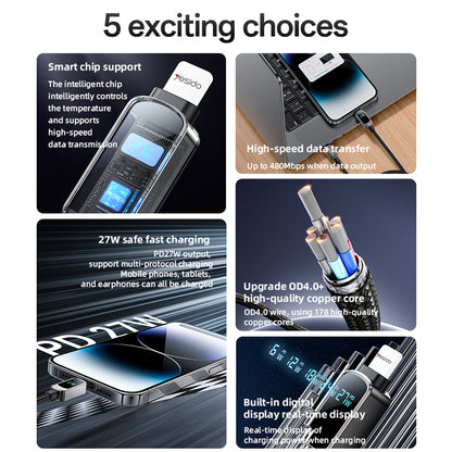 Kabel do danych i ładowania USB-C - USB-C Yesido CA180 Display, 27W, 1.2m, Czarny