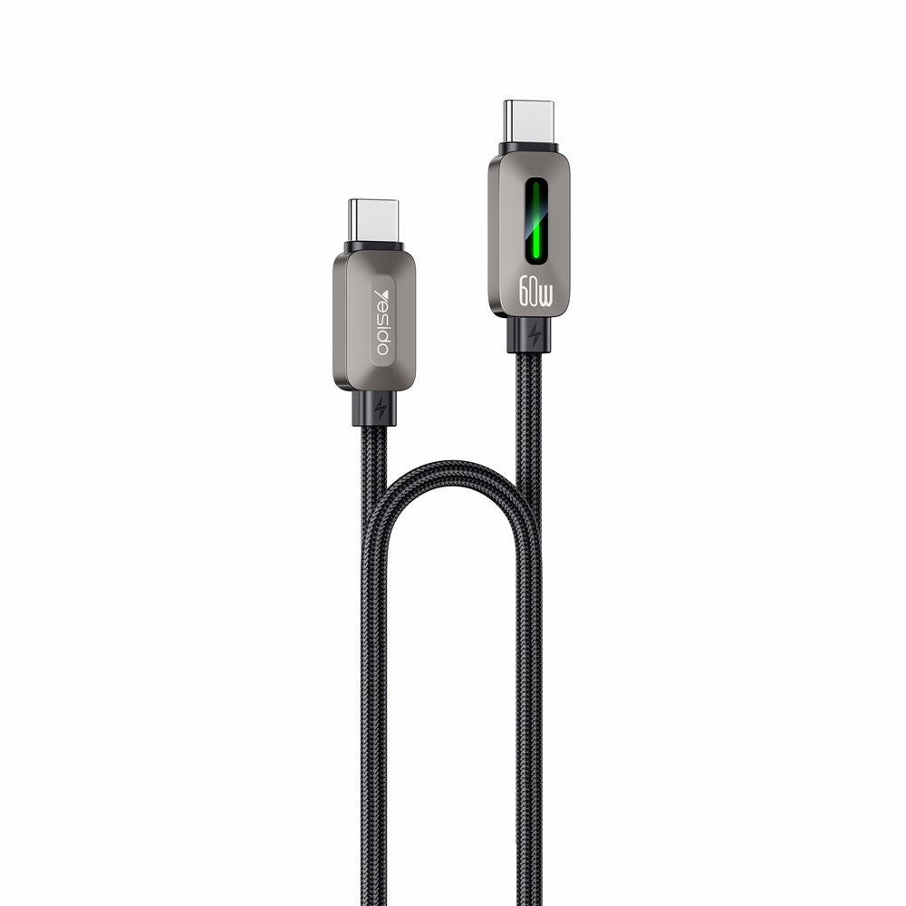 Kabel do przesyłu danych i ładowania USB-C - USB-C Yesido CA198, 60W, 1,2m, czarny