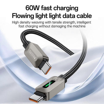 Kabel do przesyłu danych i ładowania USB-C - USB-C Yesido CA198, 60W, 1,2m, czarny