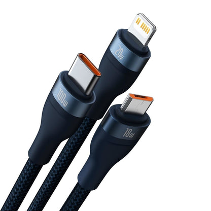 USB-C / USB-A Charging Cable - Lightning / microUSB / USB-C Baseus Flash Series II, 100W, 1.2m, Navy Blue CASS030103