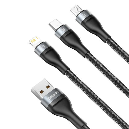 Kabel do ładowania Baseus Flash 3in1 Series USB-A - Lightning / microUSB / USB-C, 66 W, 1,2 m, czarny CA1T3-G1 