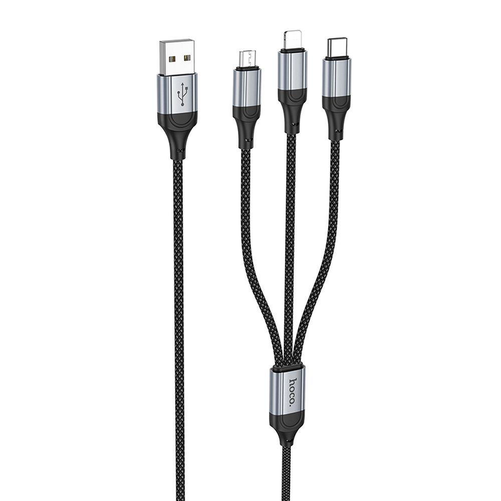 Kabel do ładowania USB-A - Lightning / microUSB / USB-C HOCO X102 3w1, 18W, 1m, czarny 