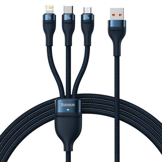 Kabel ładowania USB-A - Lightning / microUSB / USB-C Baseus Flash Series II 3w1, 100W, 1.2m, Niebieski CASS030003