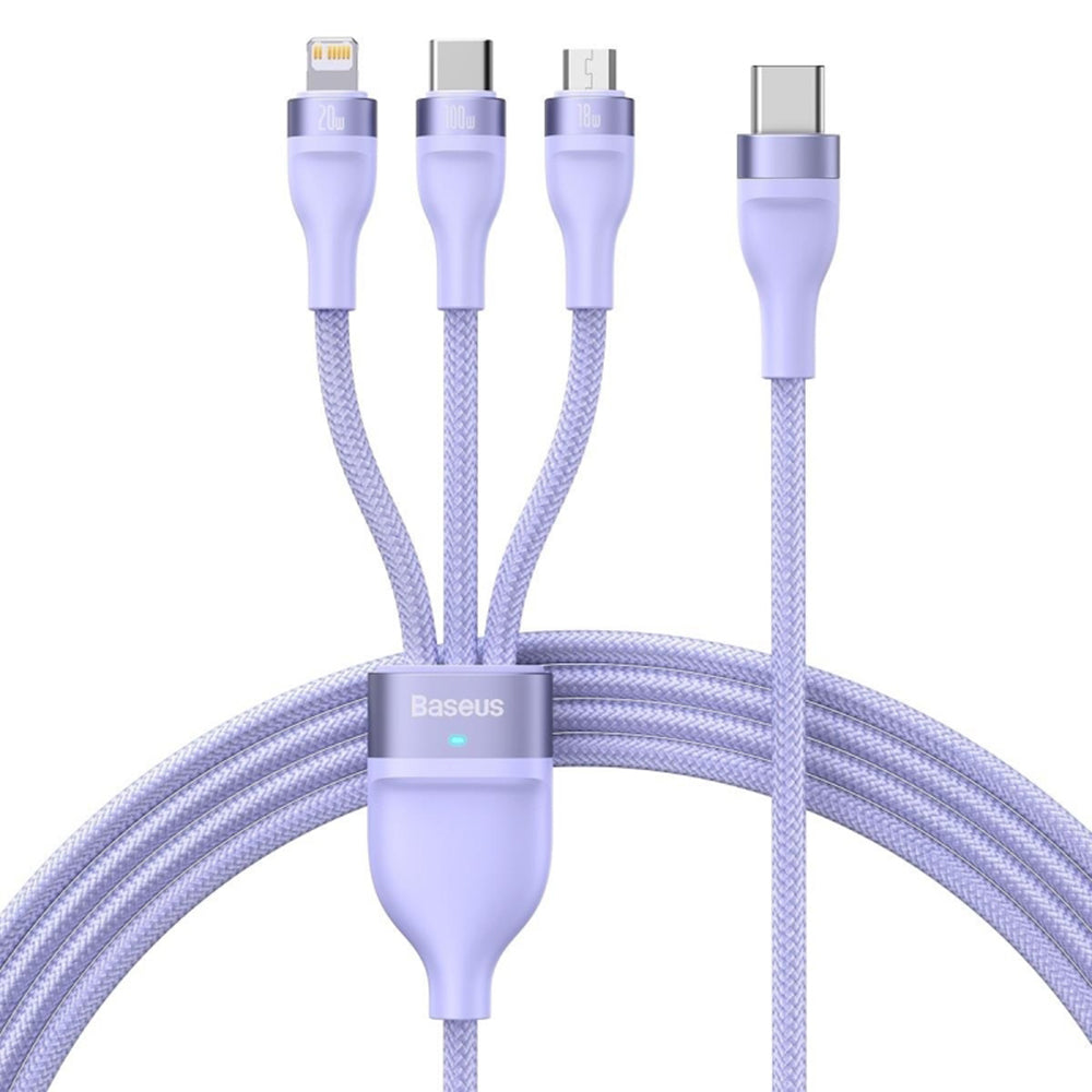 Kabel ładowania USB-A - Lightning / microUSB / USB-C Baseus Flash Series II 3w1, 100W, 1.2m, Fioletowy CASS030005