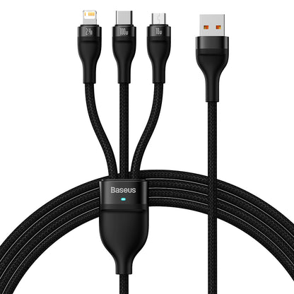 Kabel Ładowania USB-A - Lightning / microUSB / USB-C Baseus Flash Series II 3w1, 66W, 1.2m, Czarny CASS040001