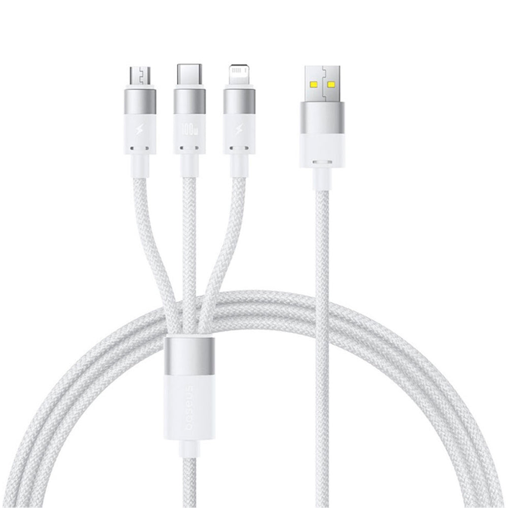 Kabel ładowania USB-A - Lightning / microUSB / USB-C Baseus StarSpeed, 100W, 1,5m, Biały P10319900211-00