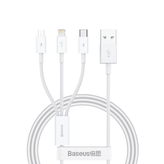 Kabel ładowania USB-A - Lightning / microUSB / USB-C Baseus Superior 3in1 Series, 20W, 1m, Biały P10320105221-00